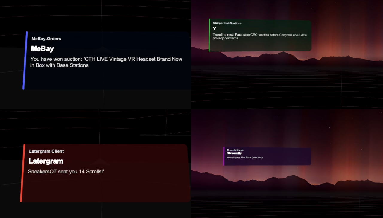 a bunch of different coloured notifyxr notifications